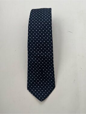 Vintage YSL Yves Saint Laurent Tie Navy Blue White Micro Paisley Monogram